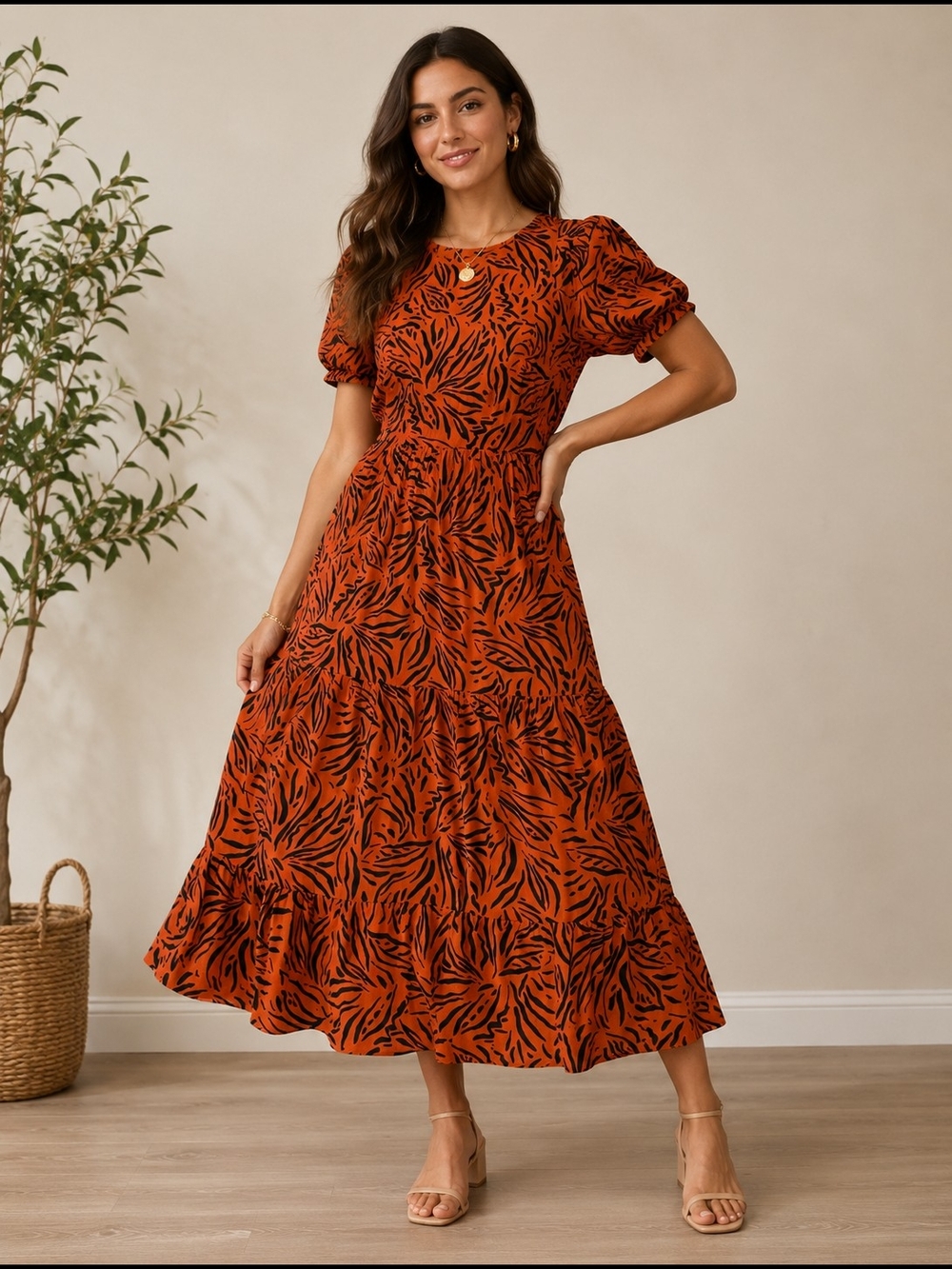 Eliza J Rust and Black Print Maxi Dress